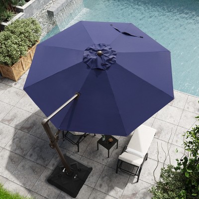 Crestlive Products 11FT Patio Offset Cantilever Umbrella Round with 360°Rotation 6 Heights Adjustable Outdoor Umbrella