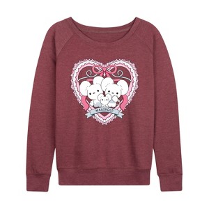 Women's - Pokémon - Maushold 3 Coquette Lightweight French Terry Wide Neck Long Sleeve Graphic Shirt - 1 of 4