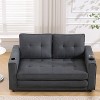 TiramisuBest Loveseat Sofa with Chaise Lounge, L-Shaped Modular Convertible Sleeper Sectional, Corduroy Upholstered Pull-Out Bed(Black) - 4 of 4