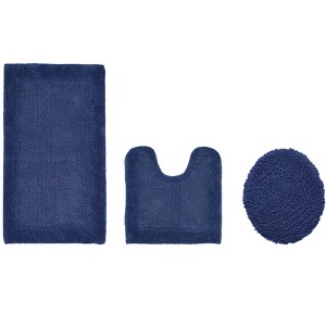 Edge Bath Rug 100% Premium Cotton Ultra-Soft Water Absorbent Tufted Solid Reversible 3 Piece Bathroom Rug Set for Machine Washable Bathmat - 1 of 4