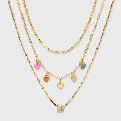 Girls' Multi Hearts Initial Necklace Set - art class™