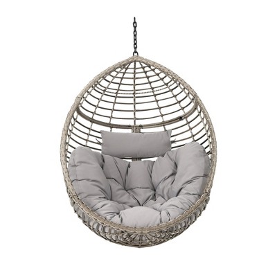 Wicker Hanging Basket Chair, Swing Hanging Chair With Water-resistant Cushions, Hanging Egg Chair (Stand Not Included)
