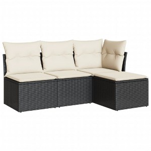 vidaXL Garden Sofa Set Black PE rattan 4 Piece Adjustable Feet - 1 of 4