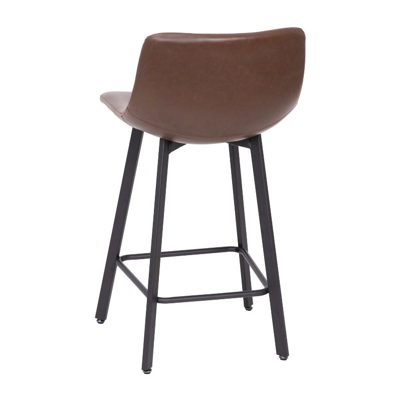 Merrick Lane Set of 2 Modern Upholstered Stools with Contoured, Low Back Bucket Seats and Iron Frames, 6 of 10