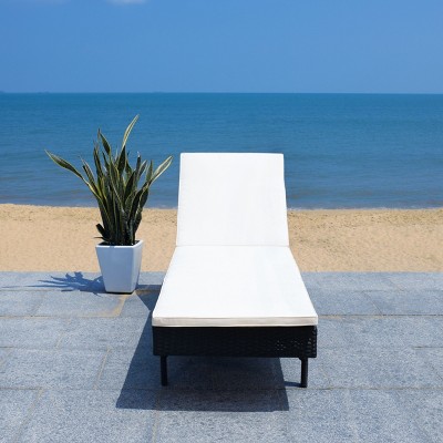 Contemporary Black Lounge Chaise with Plush Beige Cushions