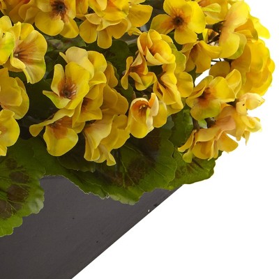 Nearly Natural 15" Yellow Geranium with Black Planter UV Resistant