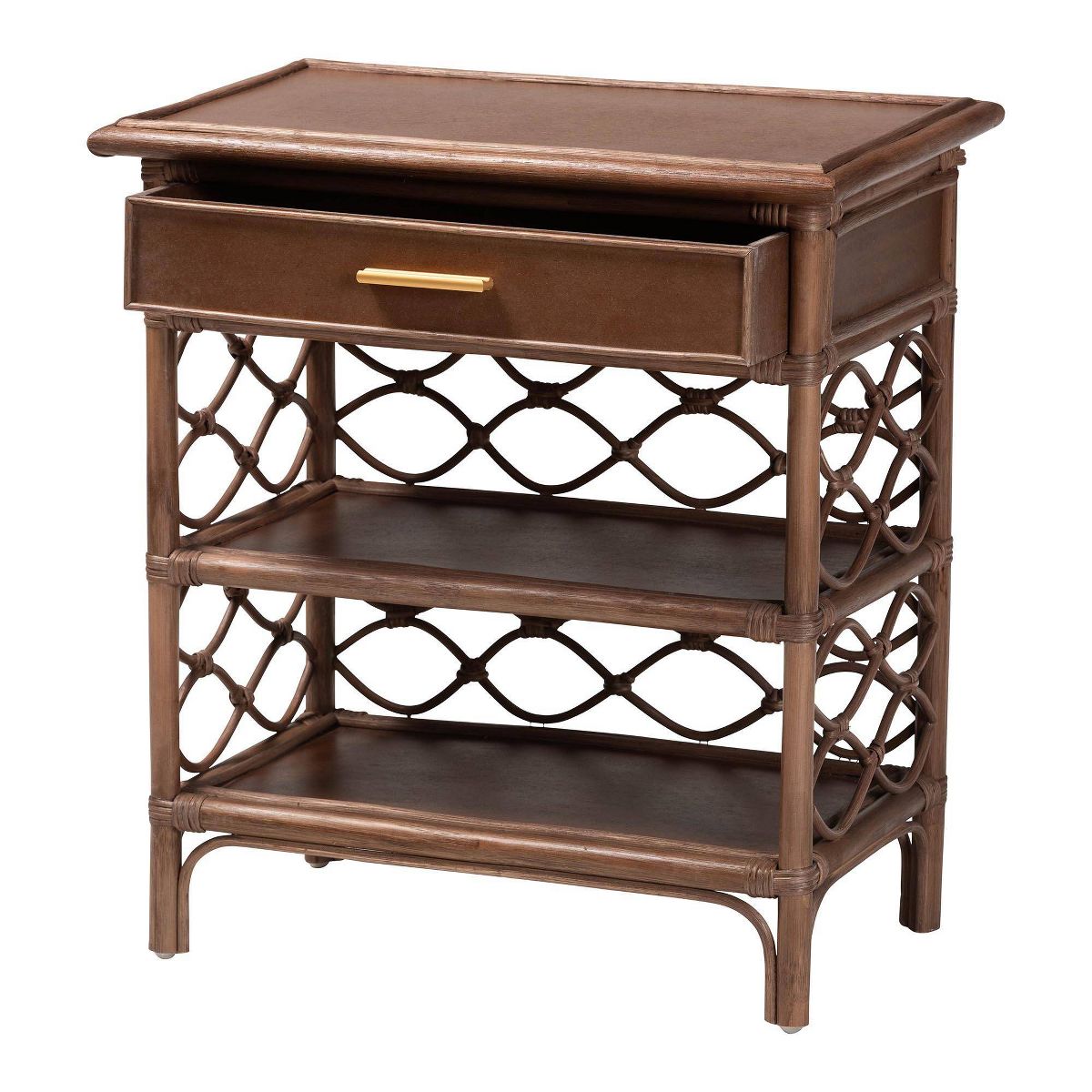 bali & pari Akane Natural Rattan Nightstand with Drawer and Open Shelves Antique Brown - thumbnail 2