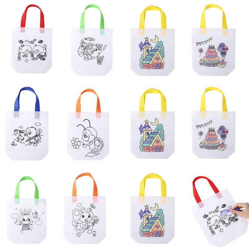 12 Pcs Return Gift Bags for Kids Birthday Reusable Party Goodie Bags with 12 Packs Pattern and Markers for Coloring Your Own Bag, 2 of 8