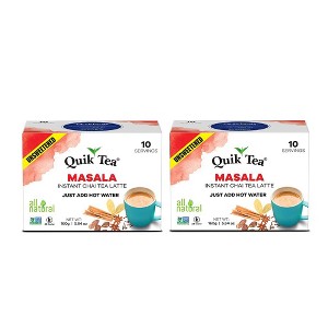 QuikTea Unsweetened Masala Chai Tea Latte - 20 Count (2 Boxes of 10 Each) - All Natural Preservative Free Authentic Chai from Assam & Darjeeling - 1 of 4