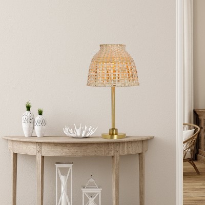20" Natural Bamboo Shade Table Lamp with Gold Metal Base