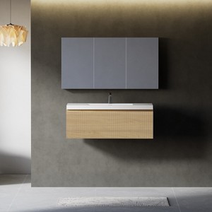Christopher Knight Home Annabelle Modern Wood Striped Wall-Mounted Bathroom Vanity with Soft-Close Drawer and Quartz Sand Basin - 1 of 4
