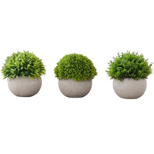 Gulches 5in Artificial Grass Tree in Grey Pot Trio Green Faux Plants for Home Office Table Decor - 1 of 4