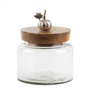 Glass Canister with Mango Wood Lid and Pumpkin Accent (Set of 2) - 1 of 2