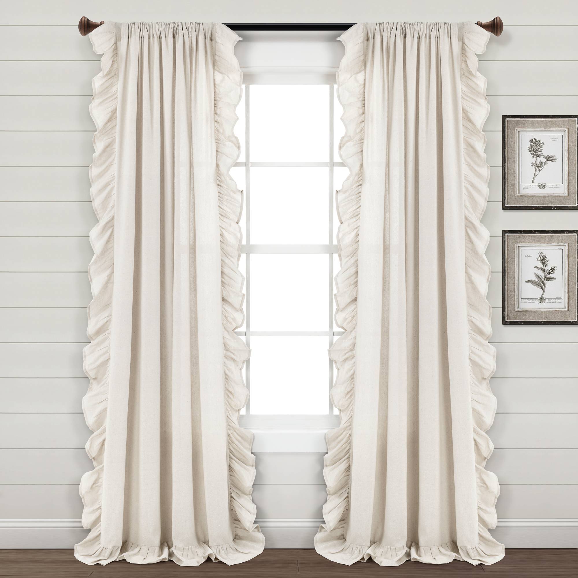 95"x54" Linen Ruffle Window Curtain Panels Off White - Lush Décor