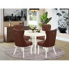 5-Piece Linen White Solid Wood Top - Round Upholstered Dining Room Set - (Seats-4) - 2 of 4