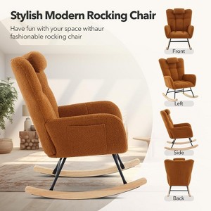 Rocking Chair Nursery Teddy with Pillow&High Backrest Armchair,Fabric Upholstered Accent Chair Nursing Chairs for Living Room, Bedroom - 1 of 4