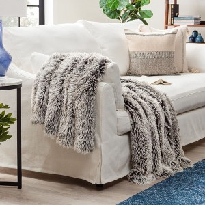 Chanasya Wolf Faux Long Fur Throw Blanket - 1 of 4