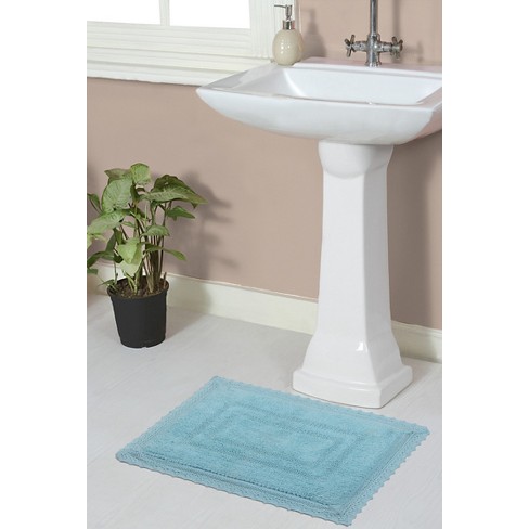 Set of 2 Opulent Collection Aqua Cotton Reversible Tufted Bath Rug Set -  Home Weavers