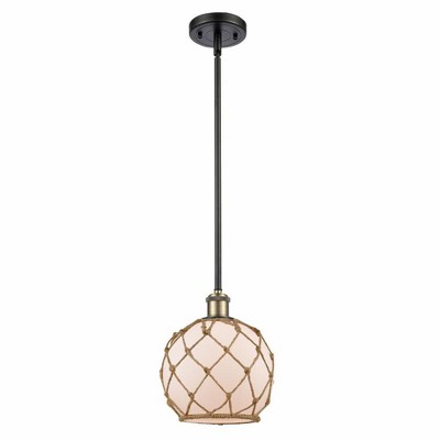 Farmhouse Rope - 1 Light Stem Hung Mini Pendant In Industrial Style-10 Inches Tall and 8 Inches Wide
