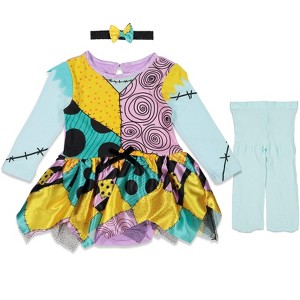 Disney Nightmare Before Christmas Sally Girls Cosplay Dress Tights and Headband 3 Piece Costume Set Newborn to Infant  - 1 of 4