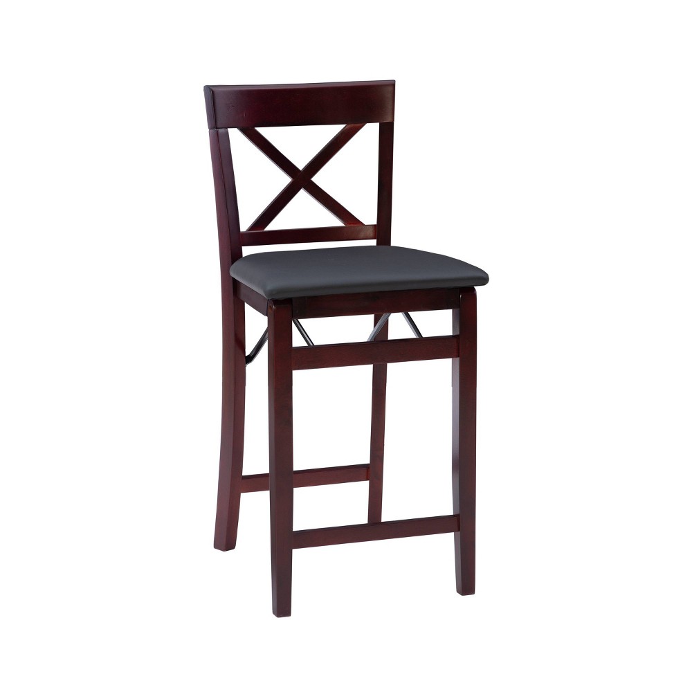 Photos - Chair Linon Triena X Back Faux Leather Folding Counter Height Barstool Espresso - : Padded Seat, 24" High 