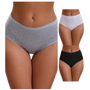 INSPIRE CHIC Women's Cotton High Waist Briefs Breathable Underwear, Available in Plus Size 3 Packs - 1 of 4