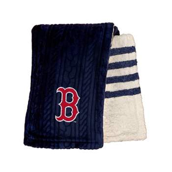 MLB Boston Redsox Knit Embossed Faux Shearling Stripe Throw Blanket