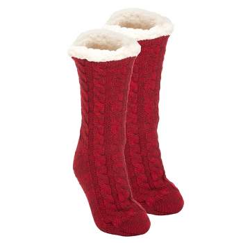 Elanze Designs Burgundy Red Simple Knit Womens One Size Plush Lined Non Skid Indoor Slipper Socks