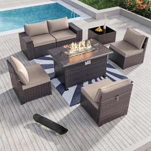 ALAULM Outdoor Patio Furniture Set Outdoor Sectional Rattan Sofa Set Brown Manual Wicker Patio Conversation Set with Cushions - 1 of 4
