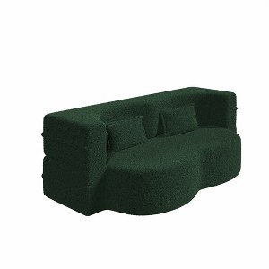 XINGHANZHENXUAN Modern Floor Sofa Bed with 2 Pillows, Full Size Teddy Fabric Foldable Mattress - 1 of 4