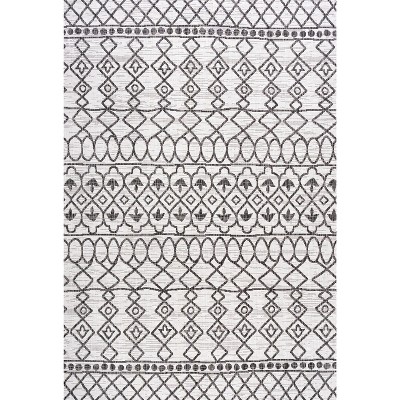 Kafel Ivory and Black Geometric Bohemian Indoor/Outdoor Rug