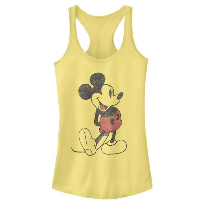 Juniors Womens Mickey & Friends Distressed Mickey Mouse Pose Racerback Tank Top, 1 of 5