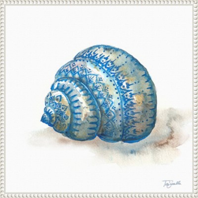 Bohemian Shells I Blue Seashell Canvas Wall Art with White Frame
