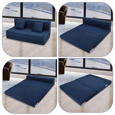 Folding Sofa Mattress & Bed | Queen Memory Foam Sleeper Chair with Pillow | Linen Futon for Living Room & Guest Use