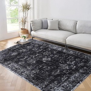 Non-Slip Washable Vintage Area Rug, Low-Pile Distressed Print Carpet for Living Room, Bedroom & Entryway – Stain-Resistant, Pet-Friendly - 1 of 4