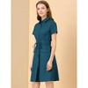 INSPIRE CHIC Women's Point Collar Front Elastic Waist Drawstring Mini Shirt Dress with Pocket - 4 of 4