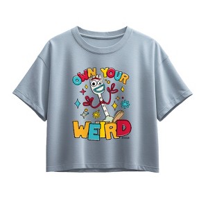 Girls' - Disney - Own Your Weird Forky Short Sleeve Boxy Graphic T-Shirt - 1 of 2