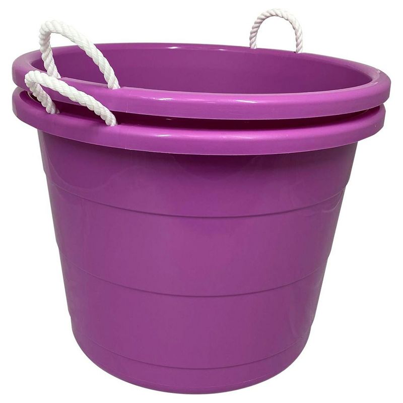 Homz 17 Gallon Durable Storage Buckets with Sturdy Rope Handles for Sports Equipment, Party Cooler, Gardening, Toys and Laundry, Orchid (2 Pack), 3 of 8