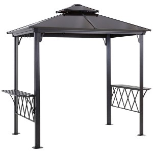 Outsunny 9' x 5' Grill Gazebo Hardtop BBQ Canopy with 2-Tier, Shelves Serving Tables for Backyard Patio Lawn - 1 of 4