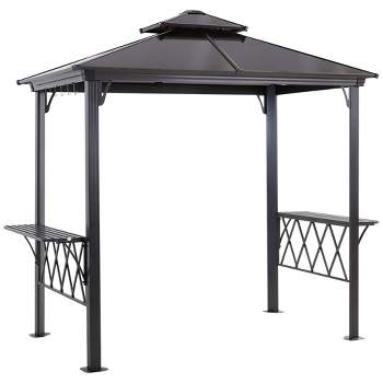 Outsunny 9' x 5' Grill Gazebo Hardtop BBQ Canopy with 2-Tier, Shelves Serving Tables for Backyard Patio Lawn