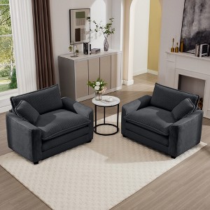 Corduroy Armrest Sofa Set with Two Single Sofa, Ideal for Bedroom and Office - 1 of 4