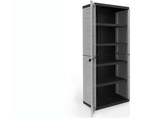 Contico 4 Shelf Plastic Garage Storage Organizer Base Utility Cabinet, Gray