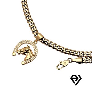 Aria Jeweler 6mm Cuban Chain With Horse Shoe Pendent - 1 of 4