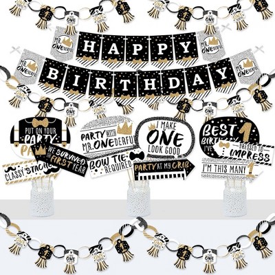Big Dot of Happiness 1st Birthday Little Mr. Onederful - Banner and Photo Booth Decorations - Boy First Birthday Supplies Kit - Doterrific Bundle