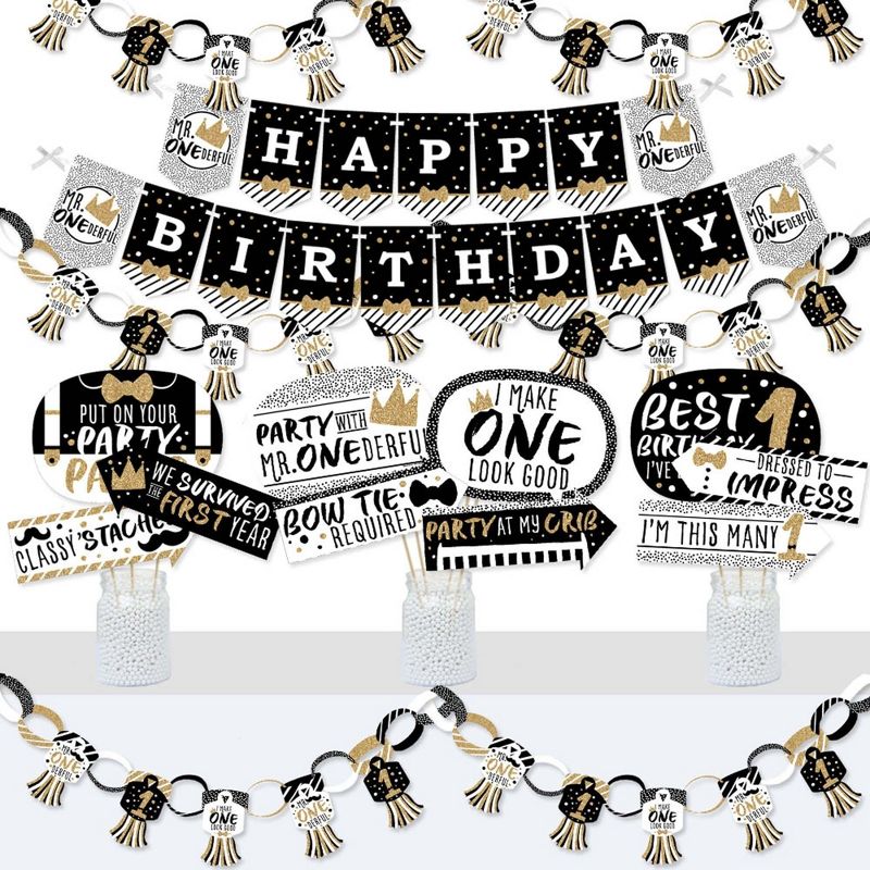 Big Dot of Happiness 1st Birthday Little Mr. Onederful - Banner and Photo Booth Decorations - Boy First Birthday Supplies Kit - Doterrific Bundle, 1 of 7