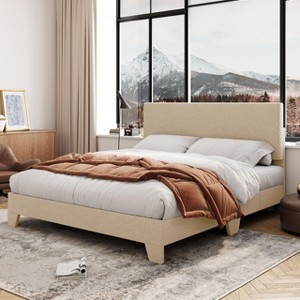 Allewie Bed Frame with Adjustable Headboard, Upholstered Platform Bed with Wood Slats, Heavy Duty Mattress Foundation, No Box Spring Needed, Noise-Free, Easy Assembly - 1 of 4