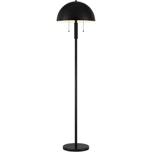 360 Lighting Rhys Mid Century Modern 62 Tall Standing Floor Lamp Skinny Pole Pull Chain Black Metal Living Room Bedroom House Mushroom Dome Shade