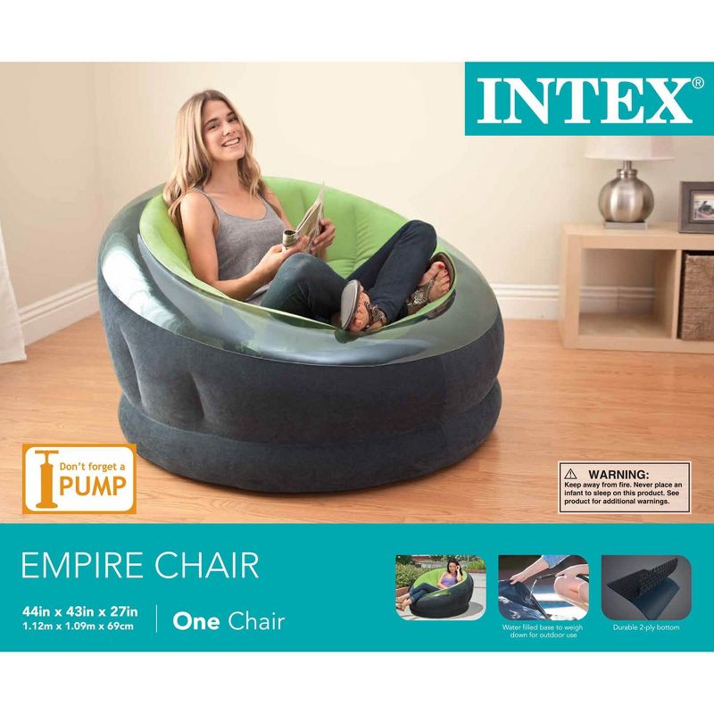 Intex Empire Lime Green Inflatable Blow Up Lounge Dorm Camping Chair & Air Pump, 4 of 7