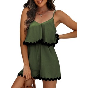 EXLURA Women's Summer Romper 2025 Spaghetti Strappy Ruffle Jumpsuit Halter Neck Pleated Outfits with Pockets - 1 of 4