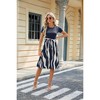 Womens Summer Midi Dress Short Sleeve Round Neck Fit and Flared Dress Belted Summer Dress with Irregular Stripes Summer Teacher Dress - 2 of 4
